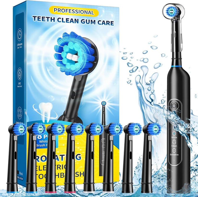 TEETHEORY Rotating Electric Toothbrush for Adults with 8 Brush Heads, Sensitive Gum Care Electric Toothbrush with 3 Modes and 2 Min Smart Timer, Rechargeable Last 60 Days - Image 1
